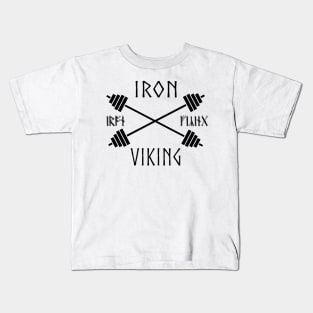 Iron Viking Barbell Black Kids T-Shirt